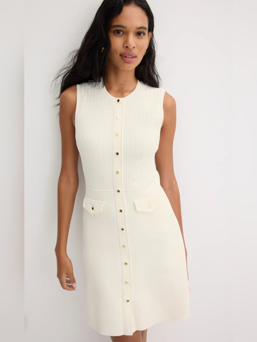 Sandro Delna Dress Rib Knit Sleeveless Button Front Mini Euro 36
